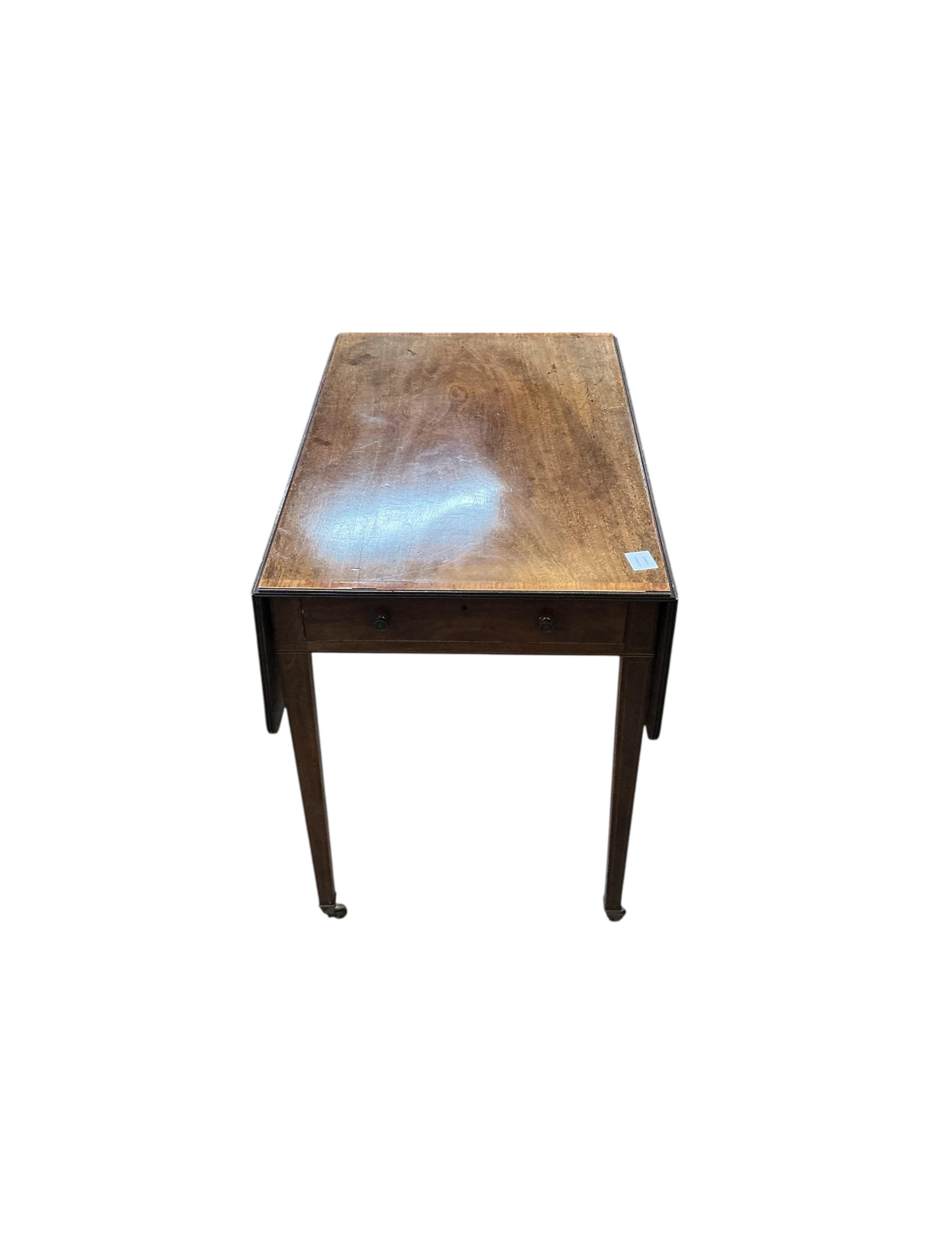 A George III satinwood banded mahogany Pembroke table, width 53cm, depth 84cm, height 71cm